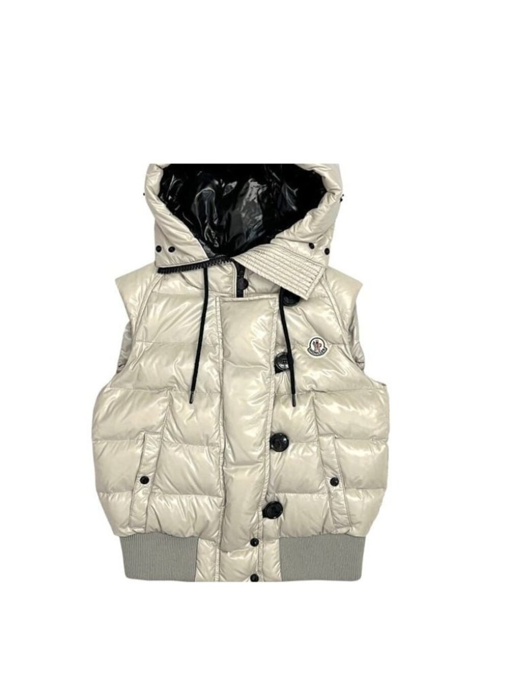 Moncler Vest Hooded Down Turn Nylon Wool 90% Feather 10% Ivory XS